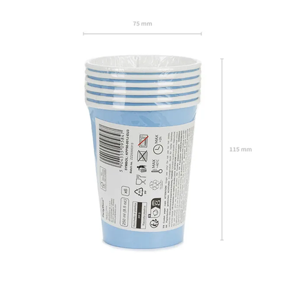 6 papieren bekers - Lichtblauw - 250ml