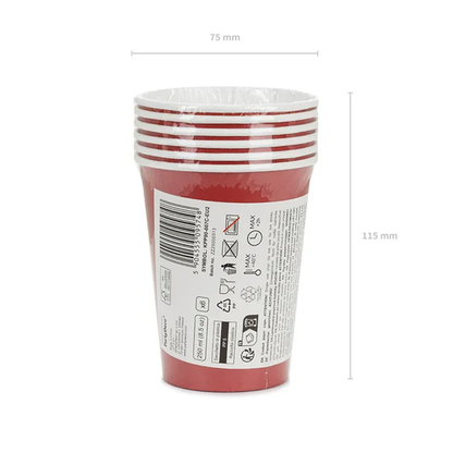 6 kartonnen bekers - Donkerrood - 250ml