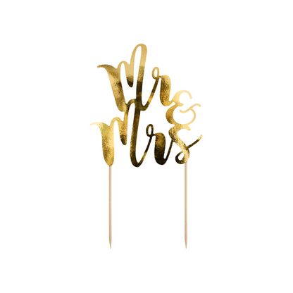 1 Cake Topper - Mr & Mrs - Goud