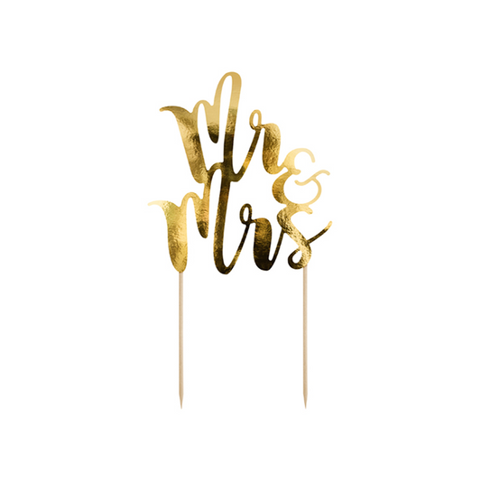 1 Cake Topper - Mr & Mrs - Goud