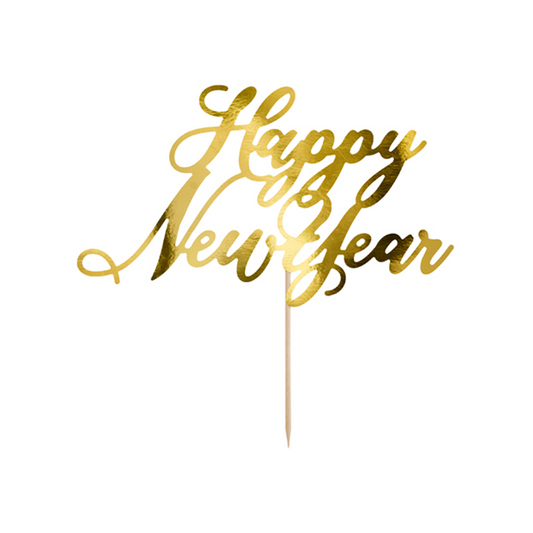 1 Cake Topper - Happy New Year - Goud