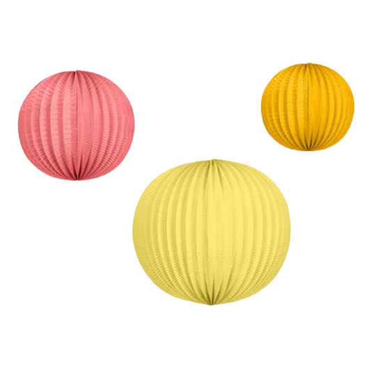 3 papieren lampionnen - Oranje, Roze, Geel