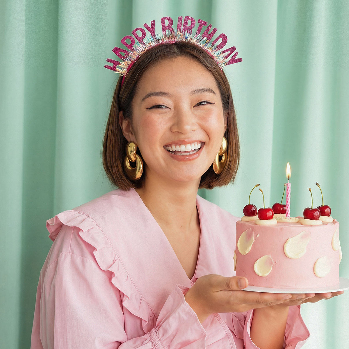 1 Hoofdband - Happy Birthday - Roze