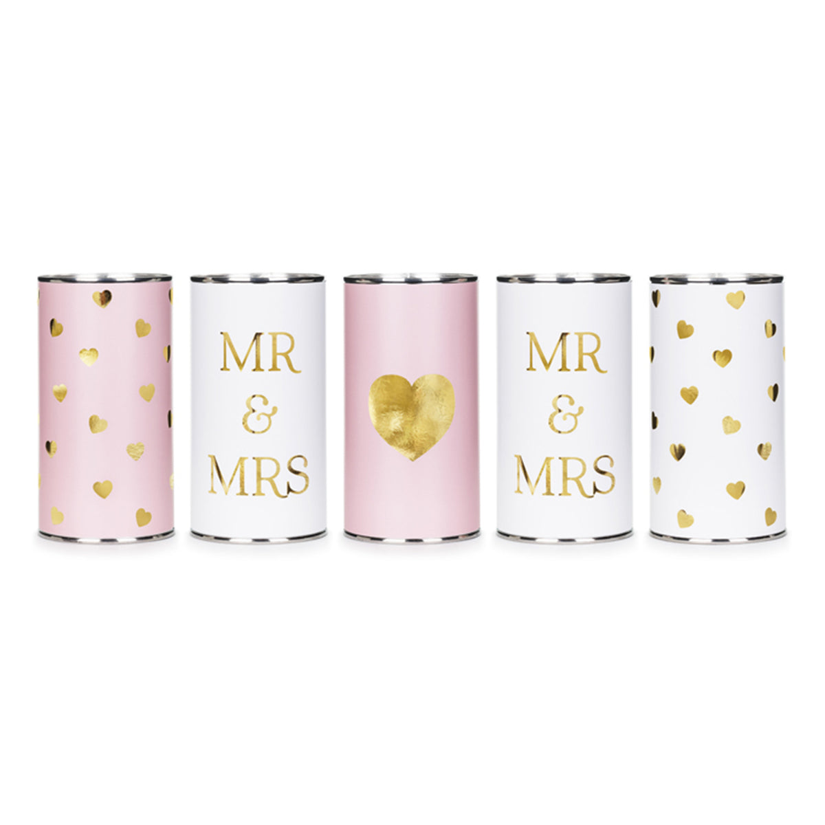 5 Trouwblikjes met touw - Mr & Mrs