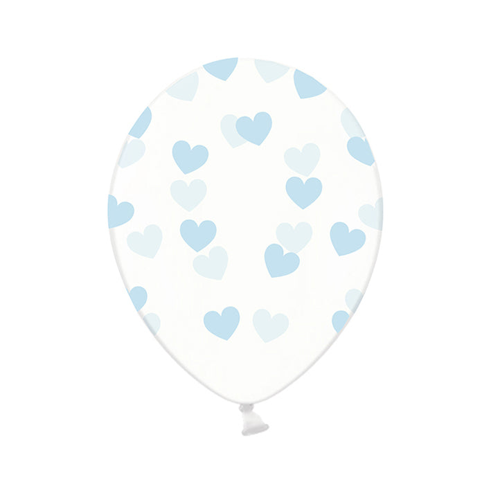 6 Motivballonnen Clear - Ø 30cm - Harten - Lichtblauw