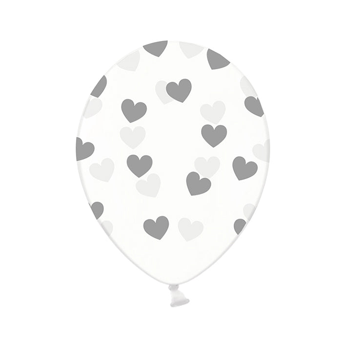 6 folieballonnen Clear - Ø 30cm - Hearts - Zilver