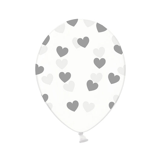 6 folieballonnen Clear - Ø 30cm - Hearts - Zilver