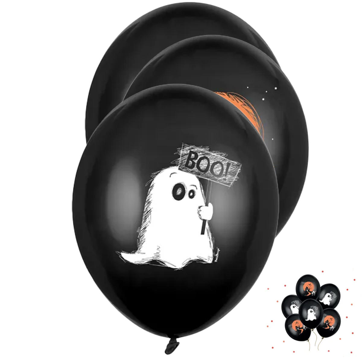 6 Ballonnen - Ø 30cm - Spook - Pastel Zwart