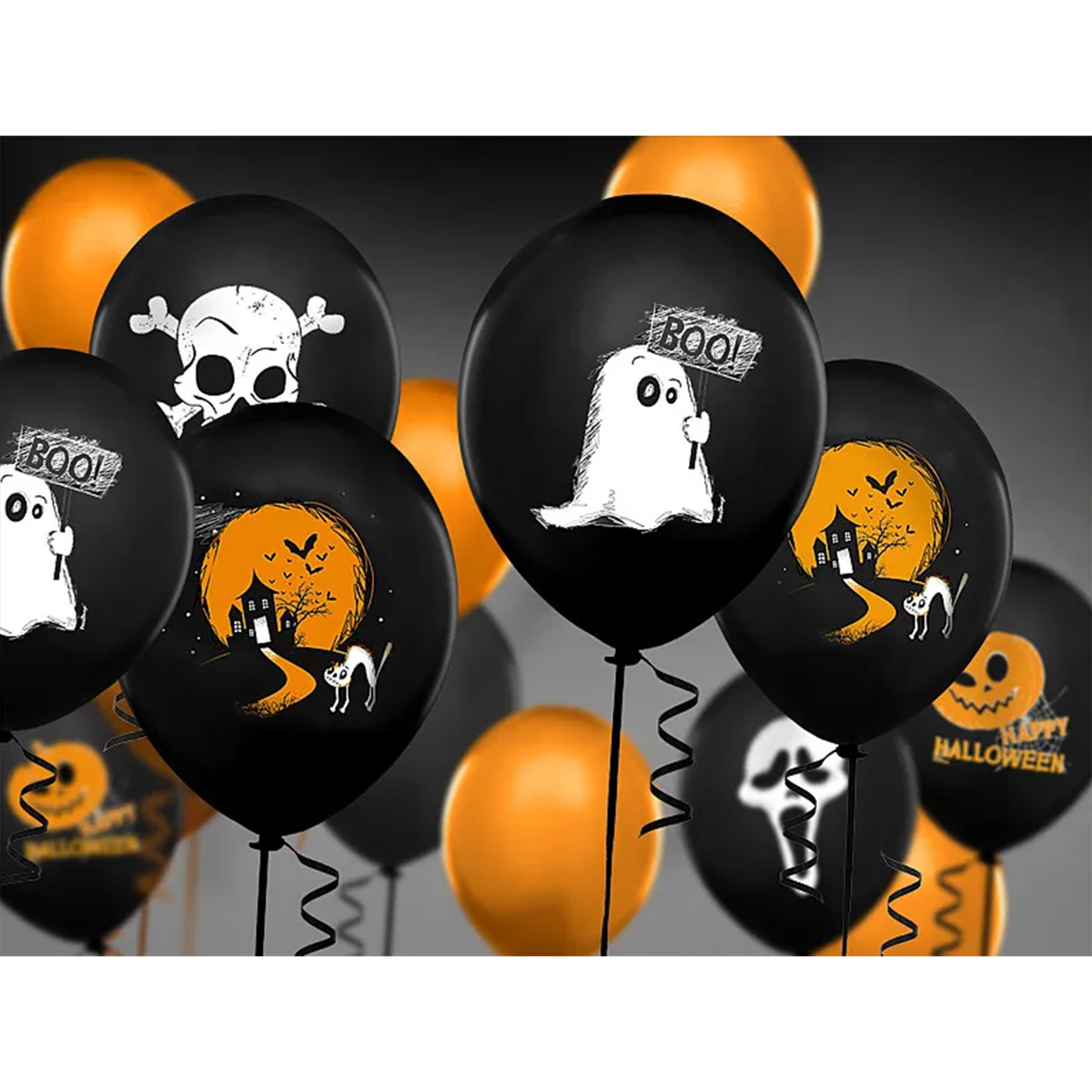 6 Ballonnen - Ø 30cm - Spook - Pastel Zwart