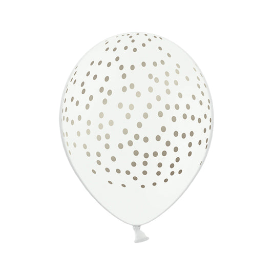 6 motiefballonnen - Ø 30cm - Stippen - Wit & Goud
