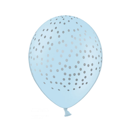 6 folieballonnen - Ø 30cm - Stippen - Lichtblauw & Zilver