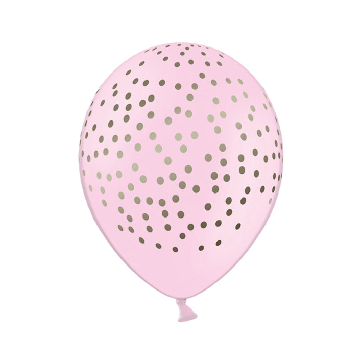 6 motiefballonnen - Ø 30cm - Stippen - Roze & Goud