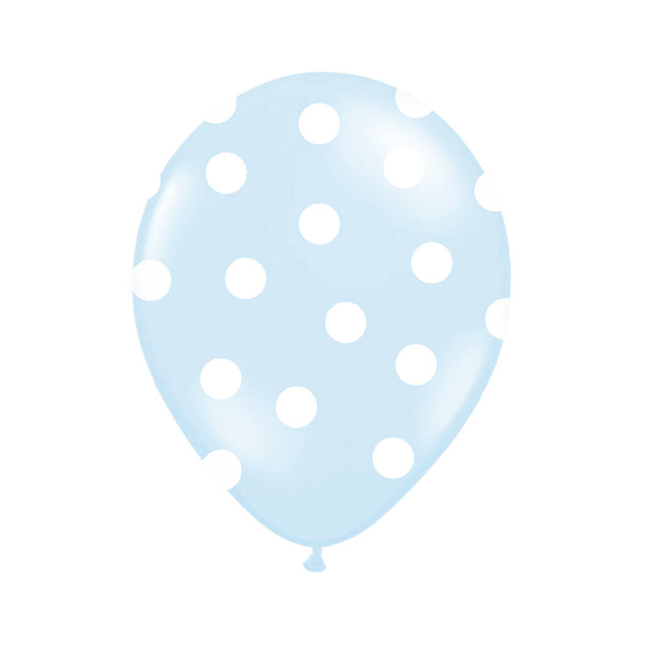6 Motiefballonnen - Ø 30cm - Stippen - Lichtblauw & Wit