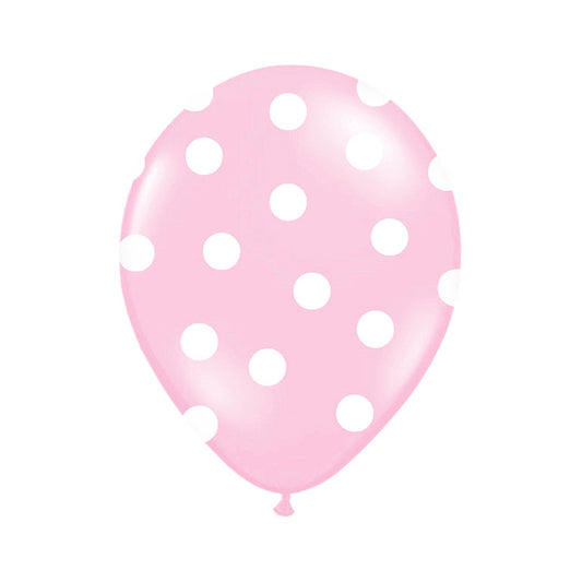 6 Motivballons - Ø 30cm - Stippen - Roze & Wit