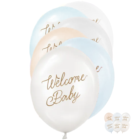 6 Folieballonnen - Ø 30 cm - Welcome Baby - Blauw Mix