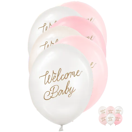 6 Folieballonnen - Ø 30 cm - Welcome Baby - Roze Mix