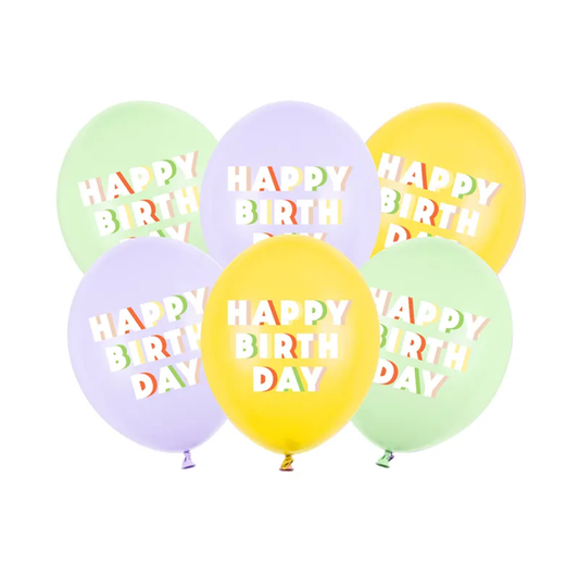 6 folieballonnen - Ø 30 cm - Happy Birthday - Mix