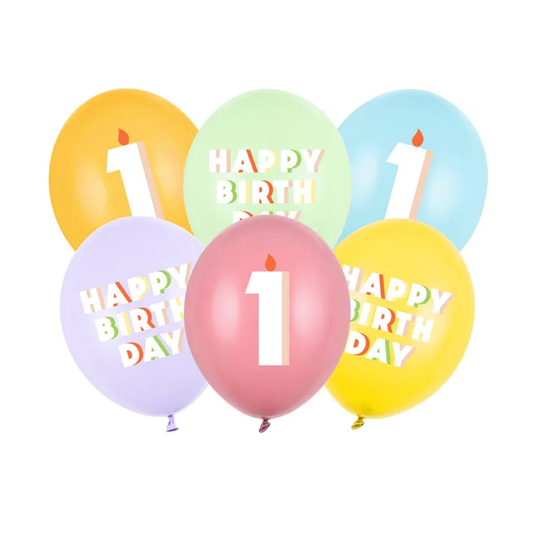 6 Motiefballonnen - Ø 30 cm - Happy Birthday 1 - Mix