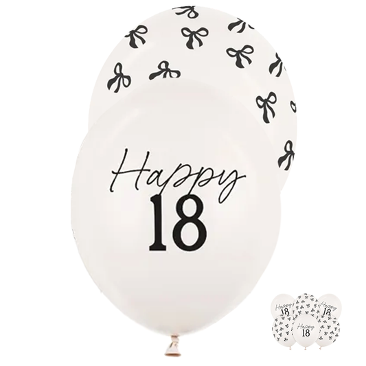 6 Motiefballonnen - Ø 30 cm - Happy Birthday 18 - Pastel Off-White