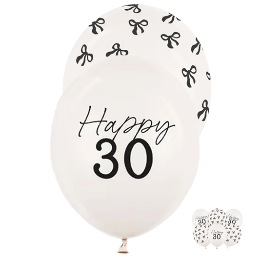 6 motiefballonnen - Ø 30 cm - Happy Birthday 30 - Pastel Off-White