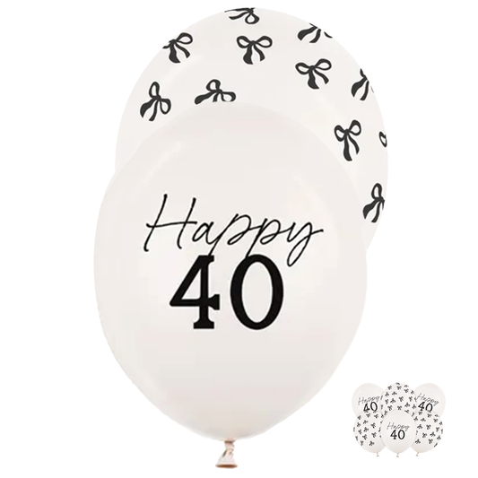 6 motiefballonnen - Ø 30 cm - Happy Birthday 40 - Pastel Off-White