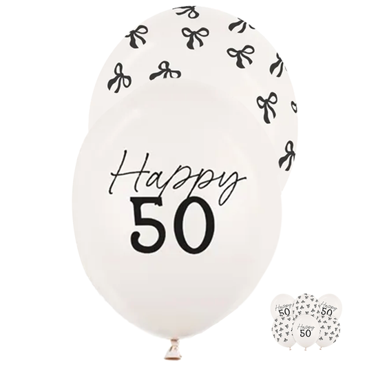 6 folieballonnen - Ø 30 cm - Happy Birthday 50 - Pastel Off-White
