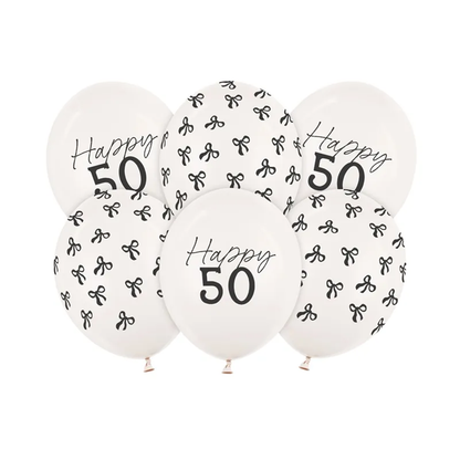 6 folieballonnen - Ø 30 cm - Happy Birthday 50 - Pastel Off-White