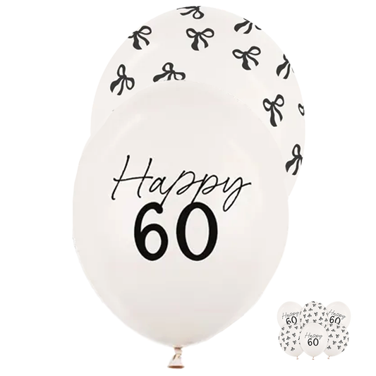 6 Motivballons - Ø 30 cm - Happy Birthday 60 - Pastel Off-White