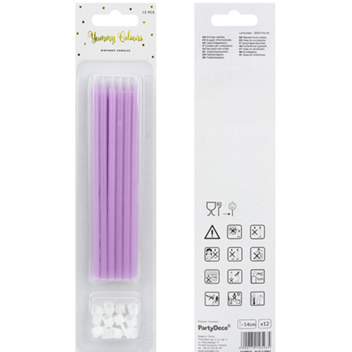 12 taartkaarsjes XL met houder - Lavendel