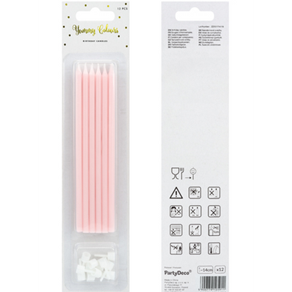 12 taartkaarsjes XL met houder - Roze