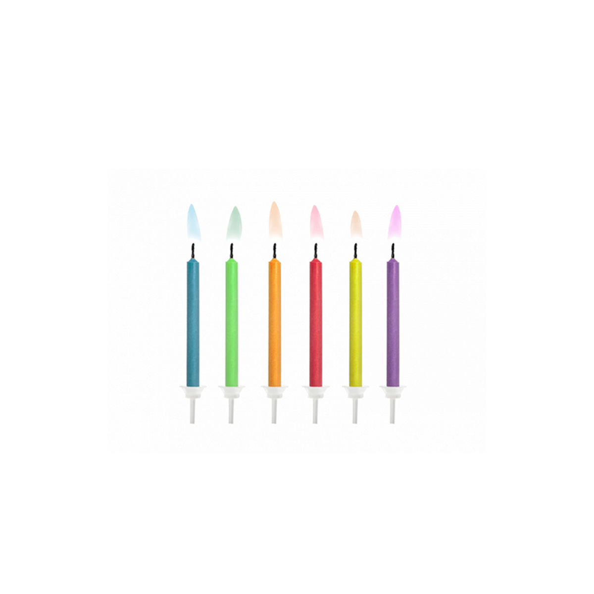 6 taartkaarsjes met houder - Kleurrijk - Colored Flames