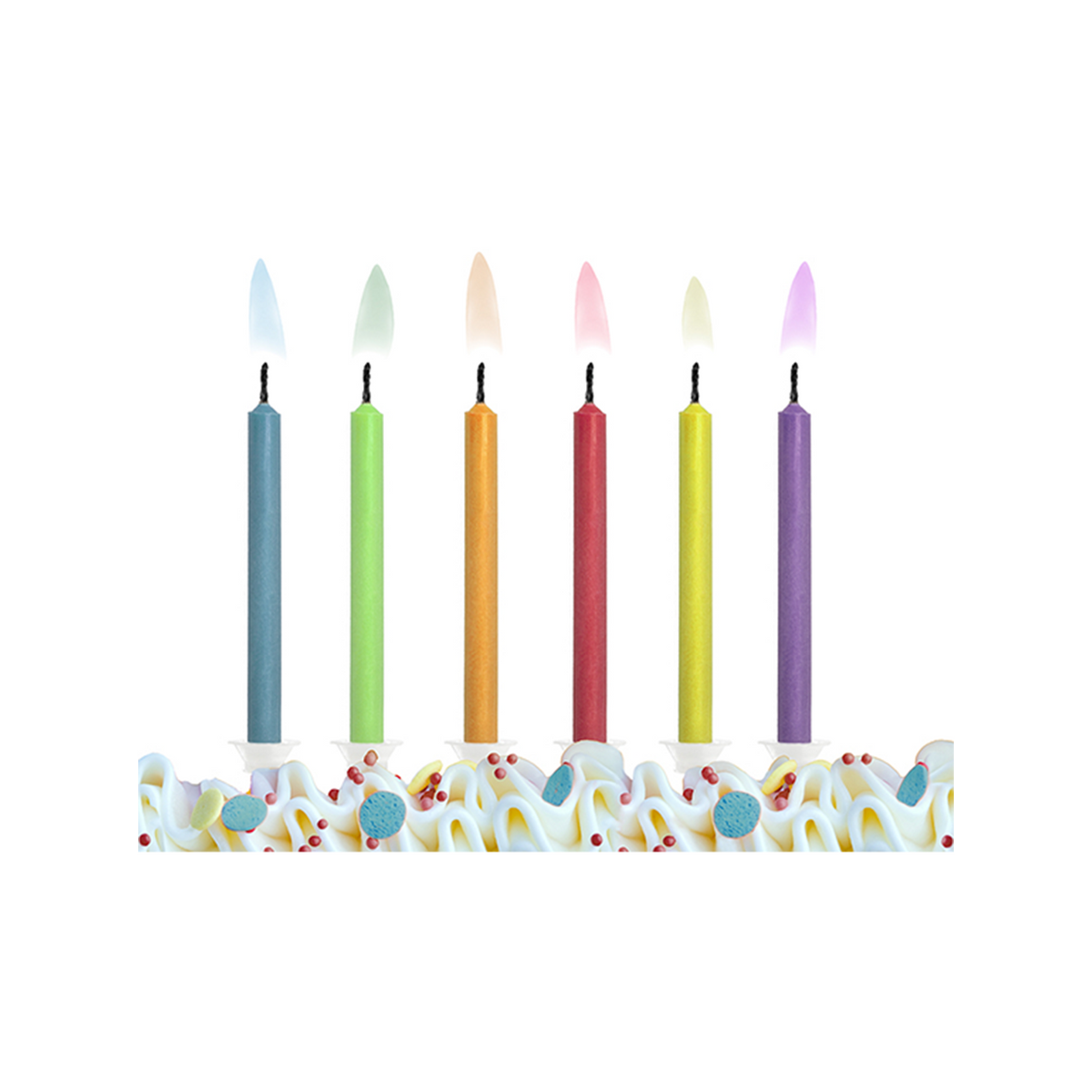 6 taartkaarsjes met houder - Kleurrijk - Colored Flames