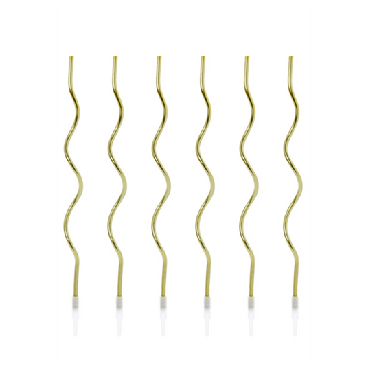 8 Taartkaarsjes XL met houder - Curly - Goud