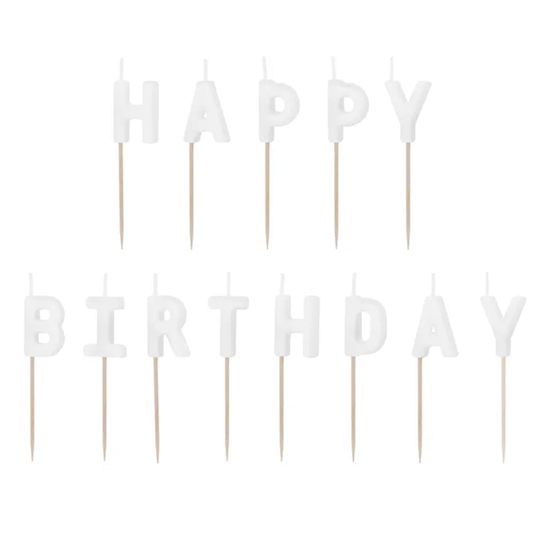 13 Taartkaarsjes - Happy Birthday - Wit