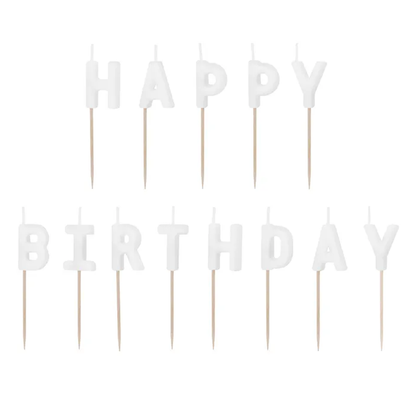 13 Taartkaarsjes - Happy Birthday - Wit