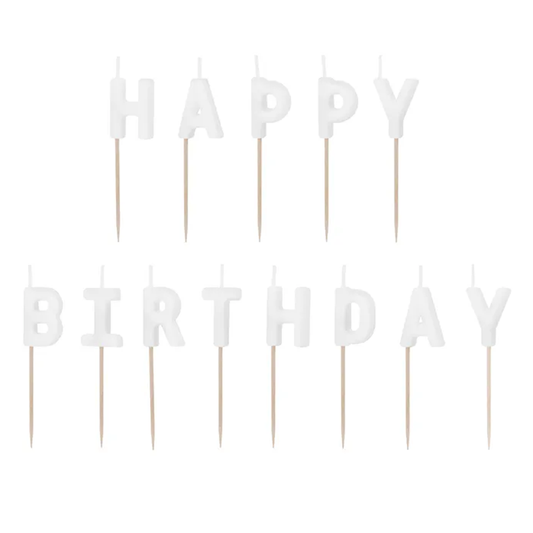 13 Taartkaarsjes - Happy Birthday - Wit