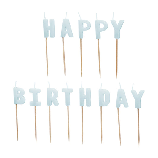 13 taartkaarsjes - Happy Birthday - lichtblauw
