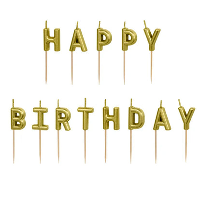 13 taartkaarsen - Happy Birthday Goud