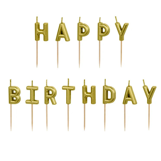 13 taartkaarsen - Happy Birthday Goud