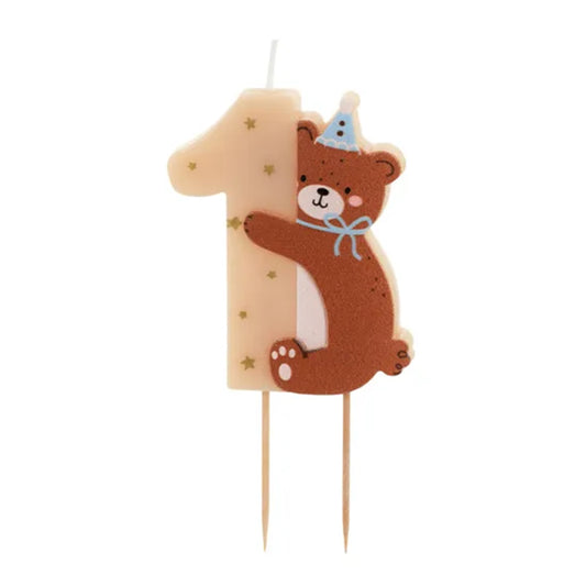 1 taartkaars - cijfer 1 met teddybeer
