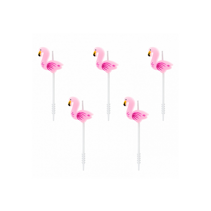 5 taartkaarsjes - Flamingo