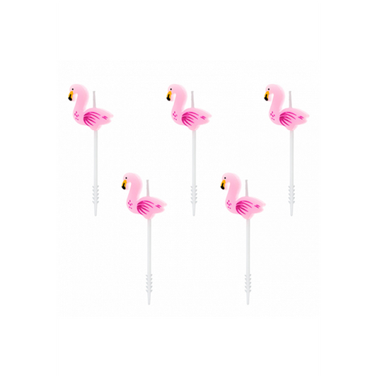 5 taartkaarsjes - Flamingo