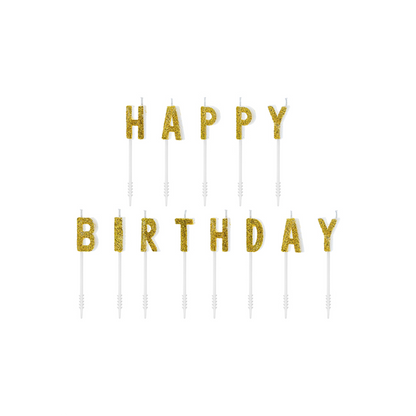 13 taartkaarsjes - Happy Birthday - Goud