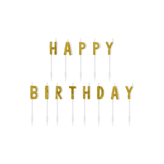 13 taartkaarsjes - Happy Birthday - Goud