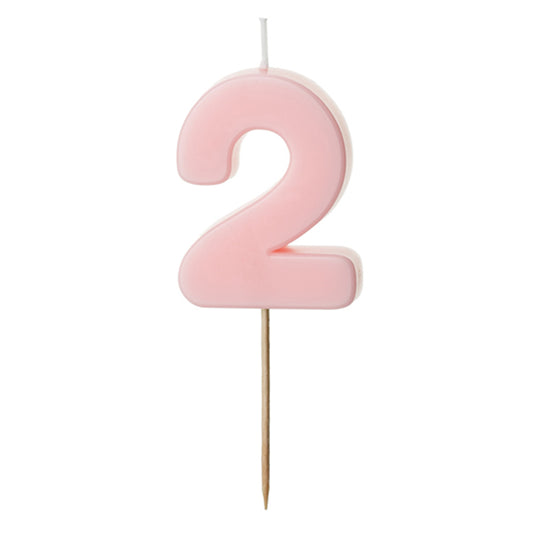 1 taartkaars - Cijfer 2 - Roze