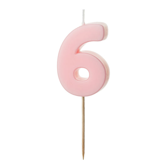 1 taartkaars - Cijfer 6 - Roze