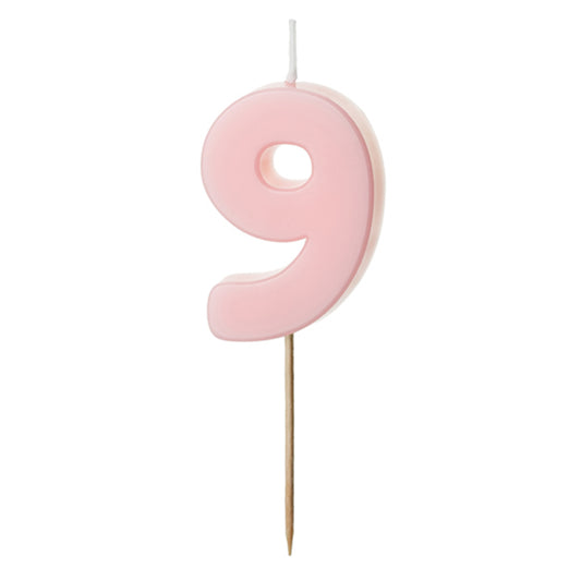 1 taartkaars - Cijfer 9 - Roze