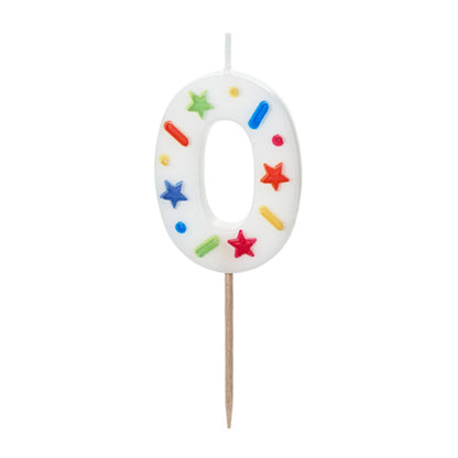 1 taartkaars - Cijfer 0 - Confetti