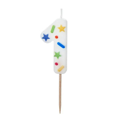 1 taartkaars - cijfer 1 - confetti