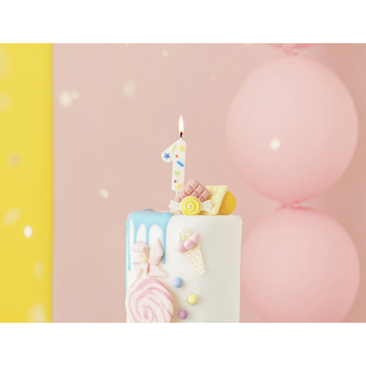 1 taartkaars - cijfer 1 - confetti